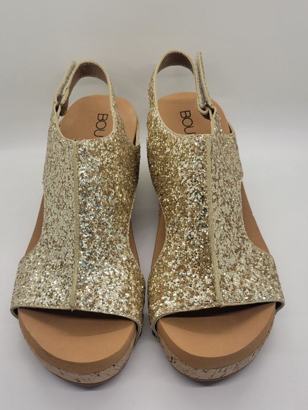 Corkys Carley Women 7 Gold Glitter Wedge Sandals Studded Platform Espadrille - Picture 2 of 14